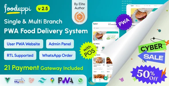 FoodAppi - PWA Food Delivery System and WhatsApp Menu Ordering with Admin Panel | Restaurant POS