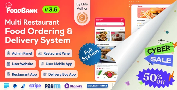 FoodBank Multi Restaurant - Food Delivery App | Restaurant App with Admin & Restaurant Panel