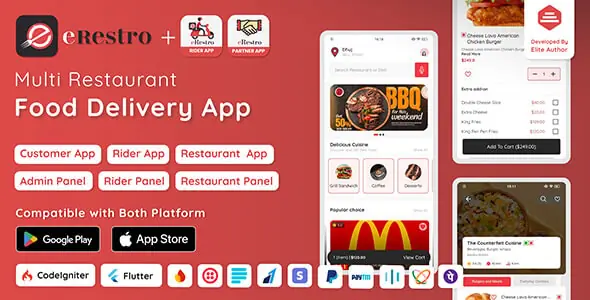 eRestro - Multi Restaurant Flutter App | Food Ordering App with Admin Panel & Restaurant Panel